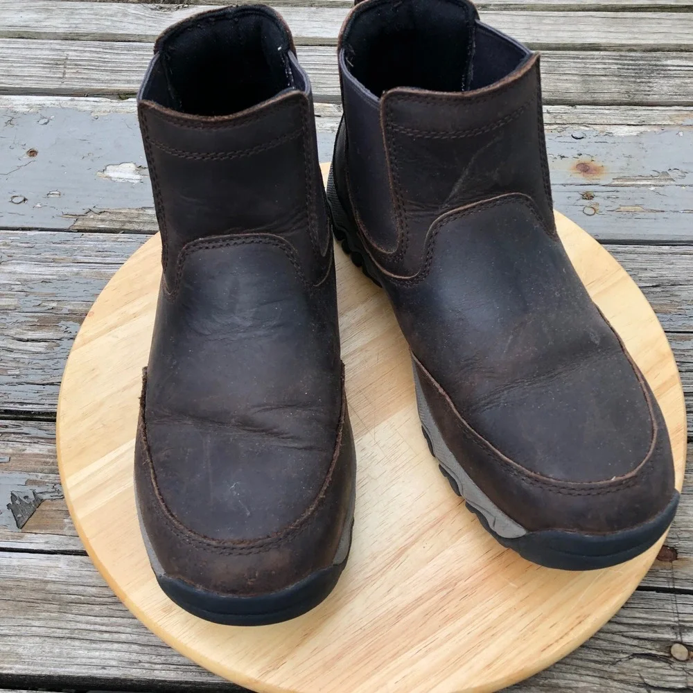 Duluth Trading Co Wild Boar Leather Pull On Hiking Boots Mens 9 M Brown Chelsea